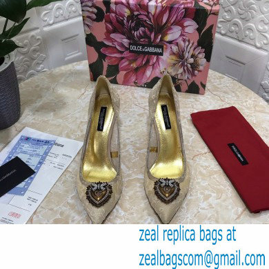 Dolce  &  Gabbana Heel 10.5cm Taormina Lace Pumps Gold with Devotion Heart 2021